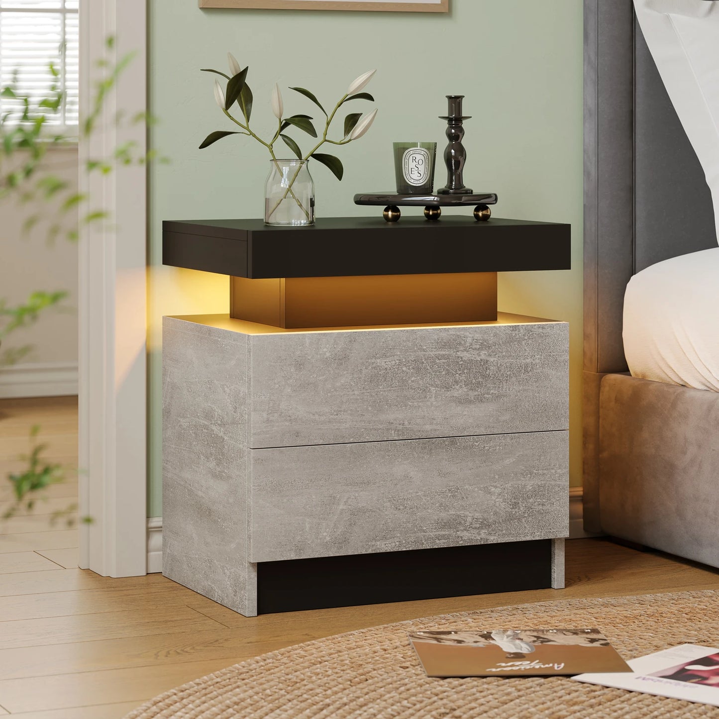 Cubehom LED Nightstand With 2 Drawers And RGB Lighting