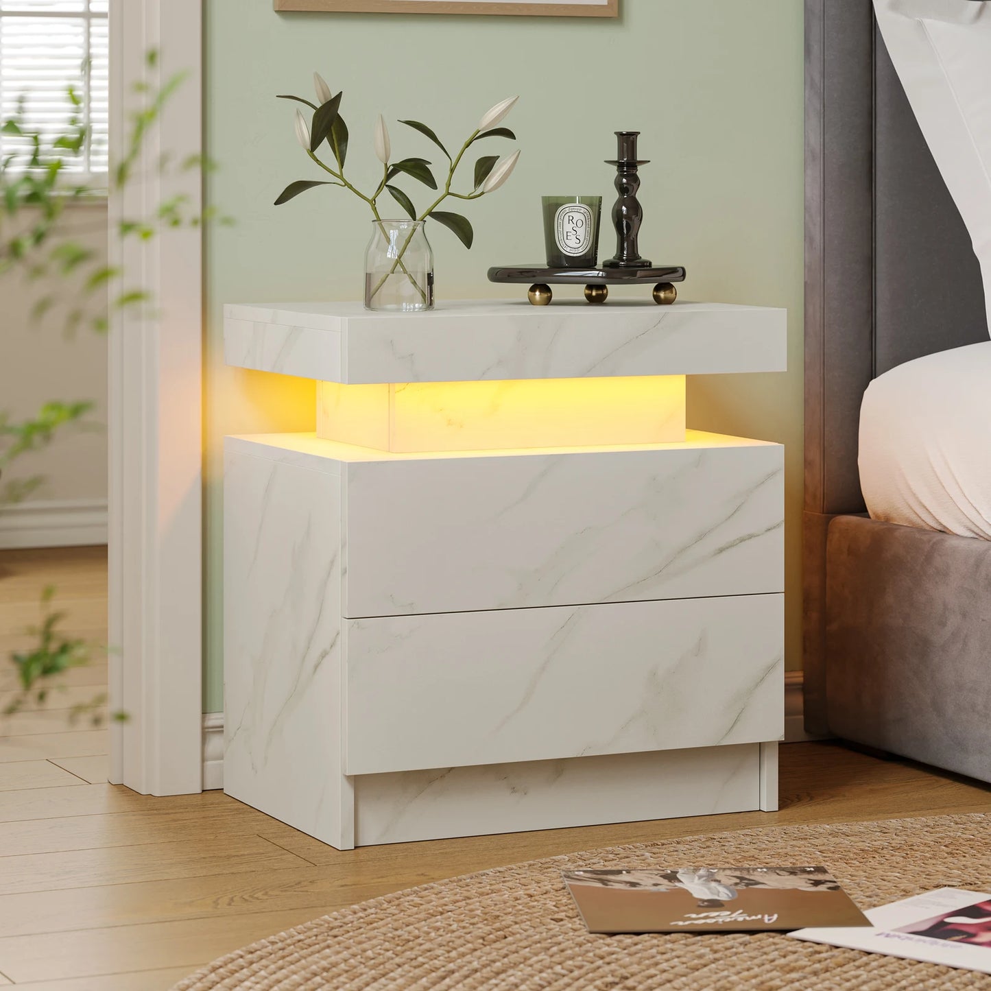 Cubehom LED Nightstand With 2 Drawers And RGB Lighting
