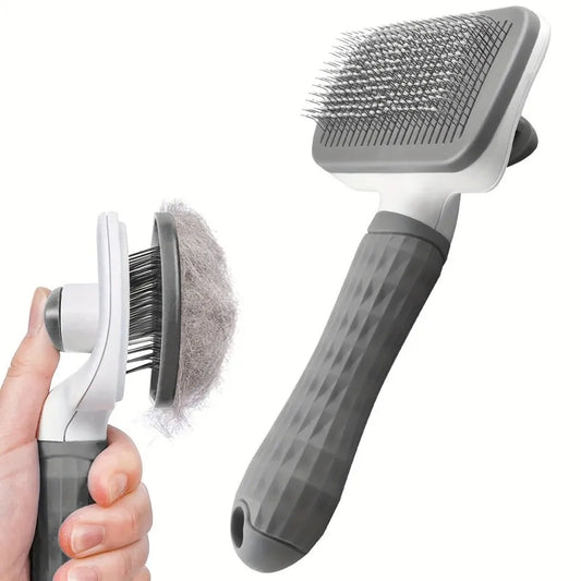 Dual-Use Pet Grooming Brush Self-Cleaning Slicker Comb With Ergonomic Handle