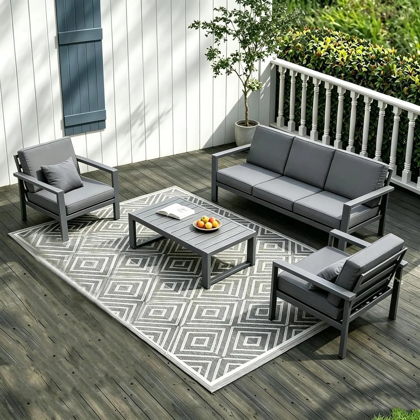 Aluminum Outdoor Patio Furniture Set with Coffee Table,4 Piece Patio Conversation Sets with Washable Thick, Customized