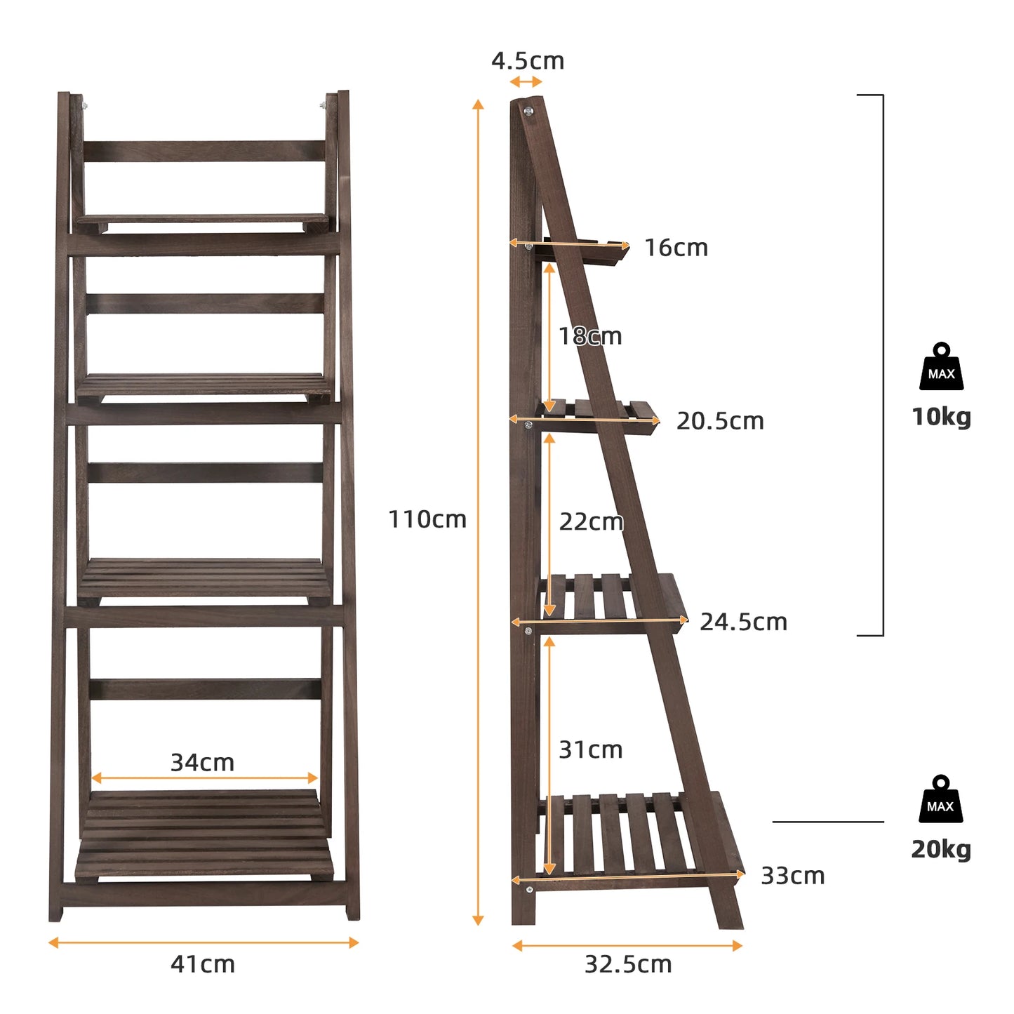 Wooden Folding Four Tier Ladder Shelf Display Rack