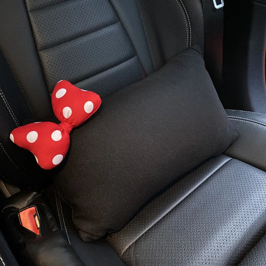 Soft Plush Car Headrest Lumbar Support With Cartoon Bowknot Pillow