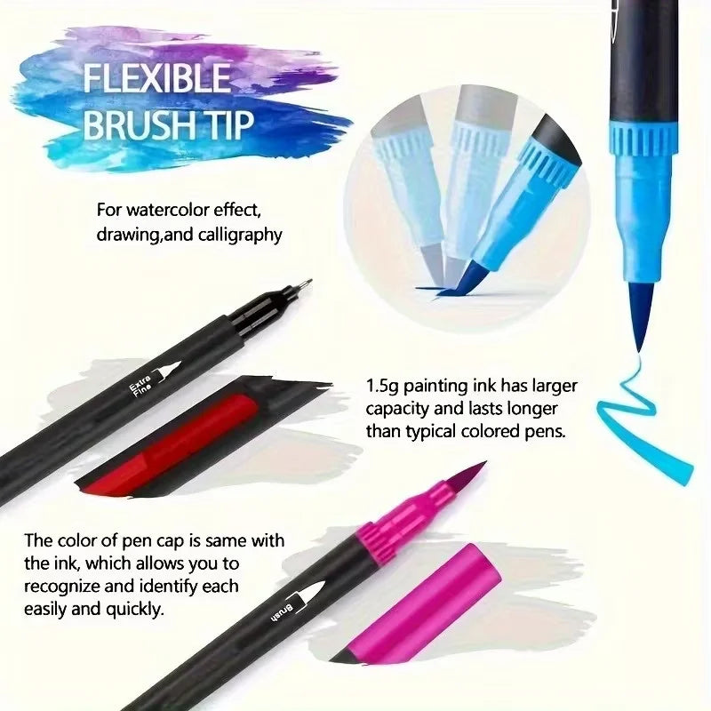 Vibrant Double Ended Watercolor Markers 24 Colors Art Set