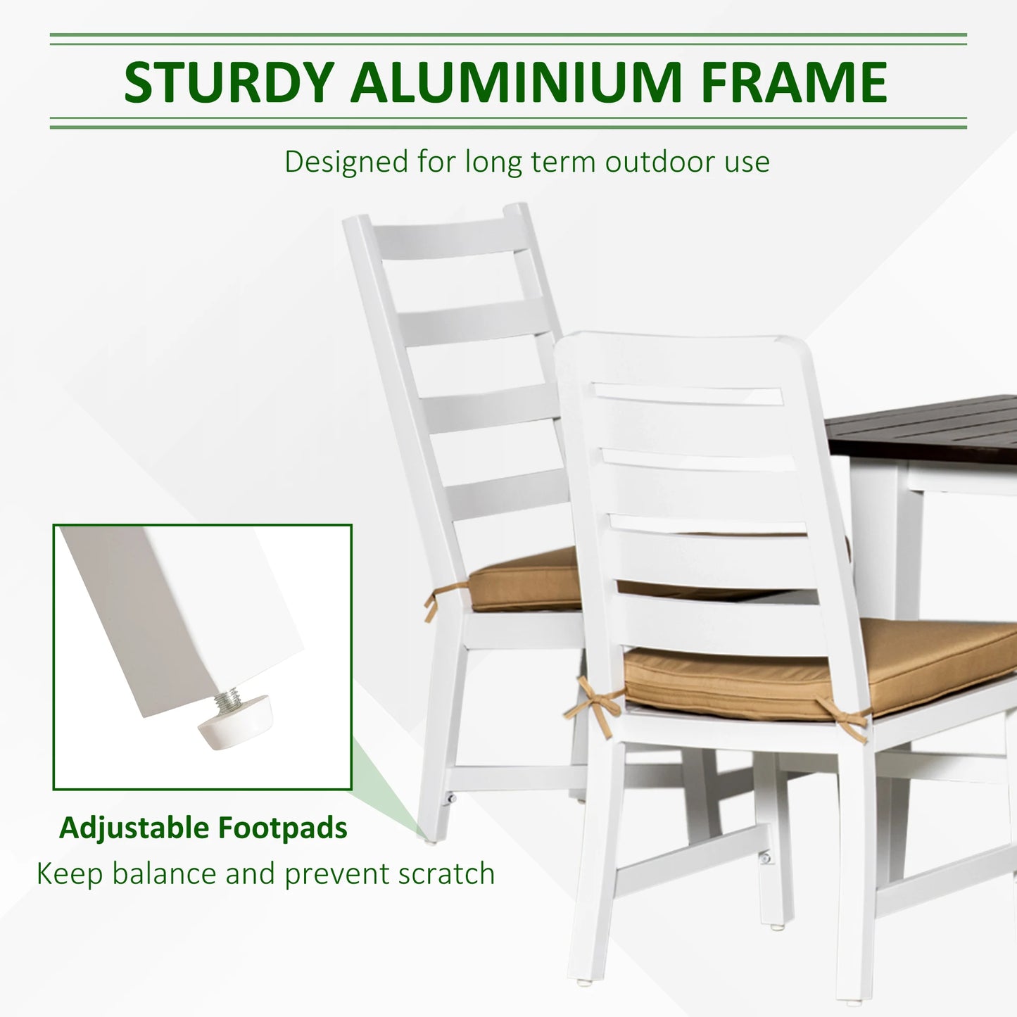 7 Pc Aluminum Outdoor Dining Furniture Set with Umbrella Hole & Seat Cushion