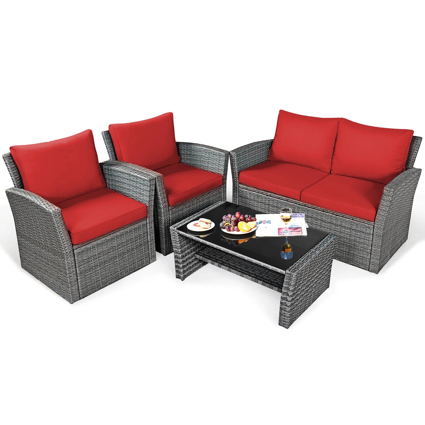 HOMASIS 4-Piece Patio Rattan Furniture Set With Storage Table