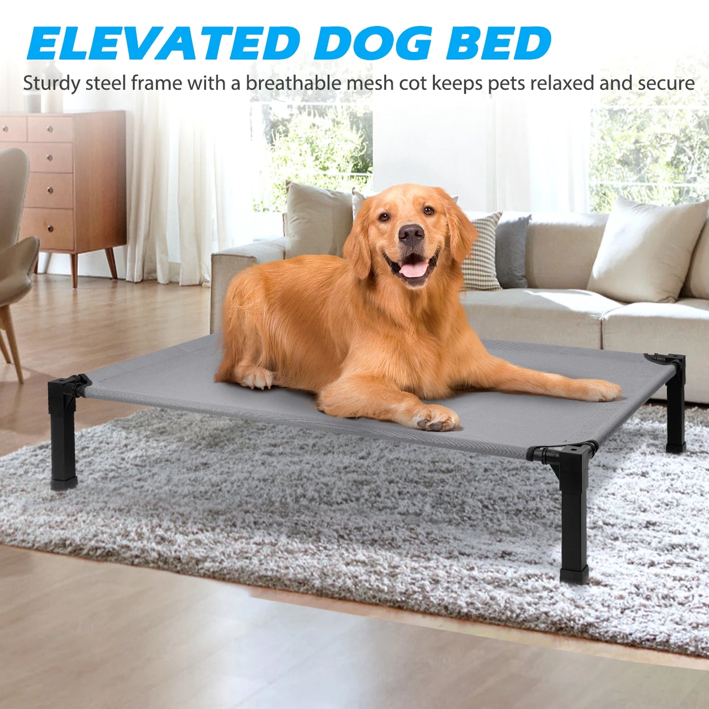 Elevated Dog Bed With Cooling Raised Cot And Breathable Mesh