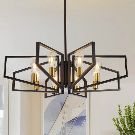 Modern 8 Light Geometric Chandelier With Adjustable Height Metal Pendant