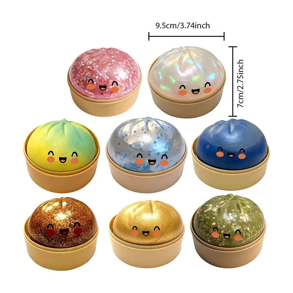 Realistic Giant Dumpling Squeeze Toy With Bamboo Steamer