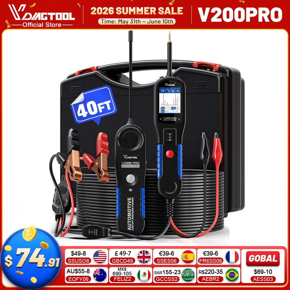 VDIAGTOOL V200PRO Automotive Power Circuit Probe 12V 24V Breaker Finder