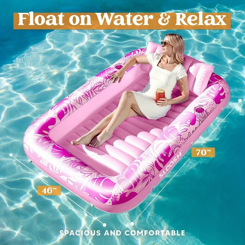 Joyfy Inflatable Pool Lounger With Pillow And Drink Holders