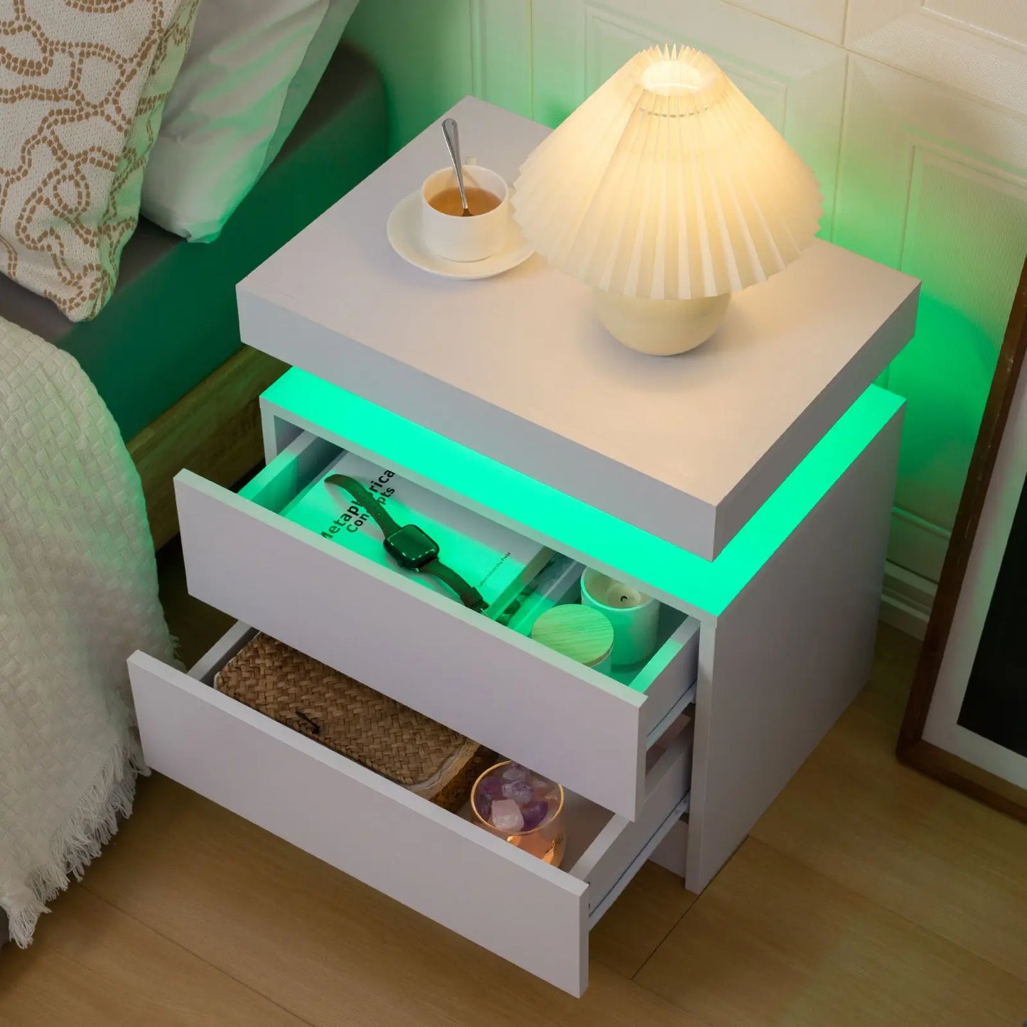 Cubehom LED Nightstand With 2 Drawers And RGB Lighting