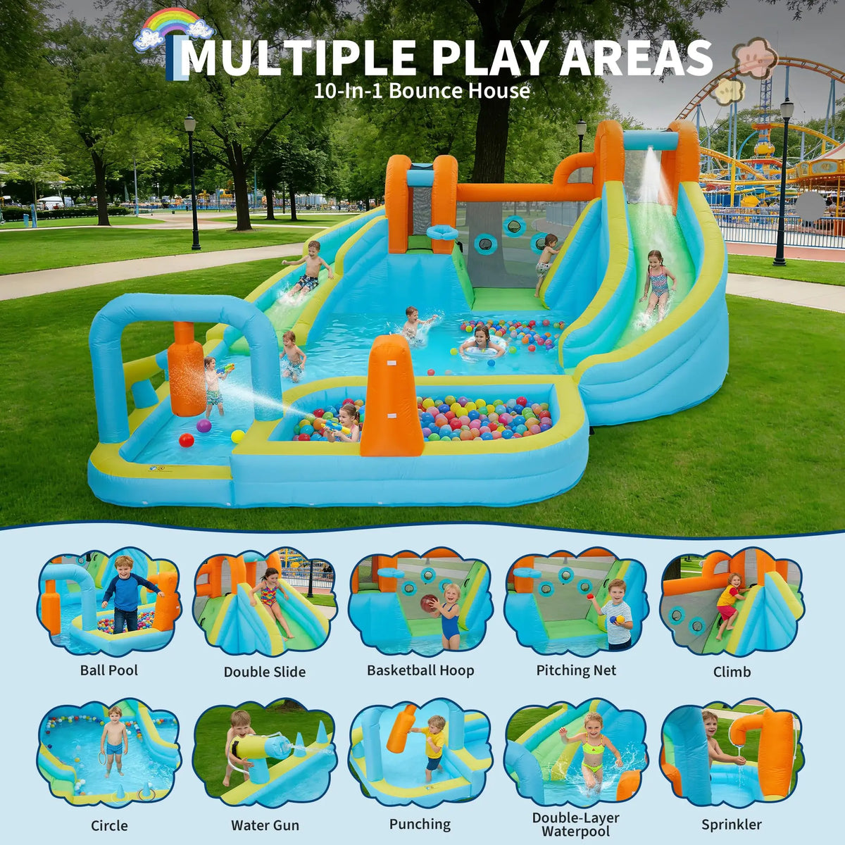 HiMISS 10-in-1 Inflatable Wet Dry Water Slide Jumping Castle