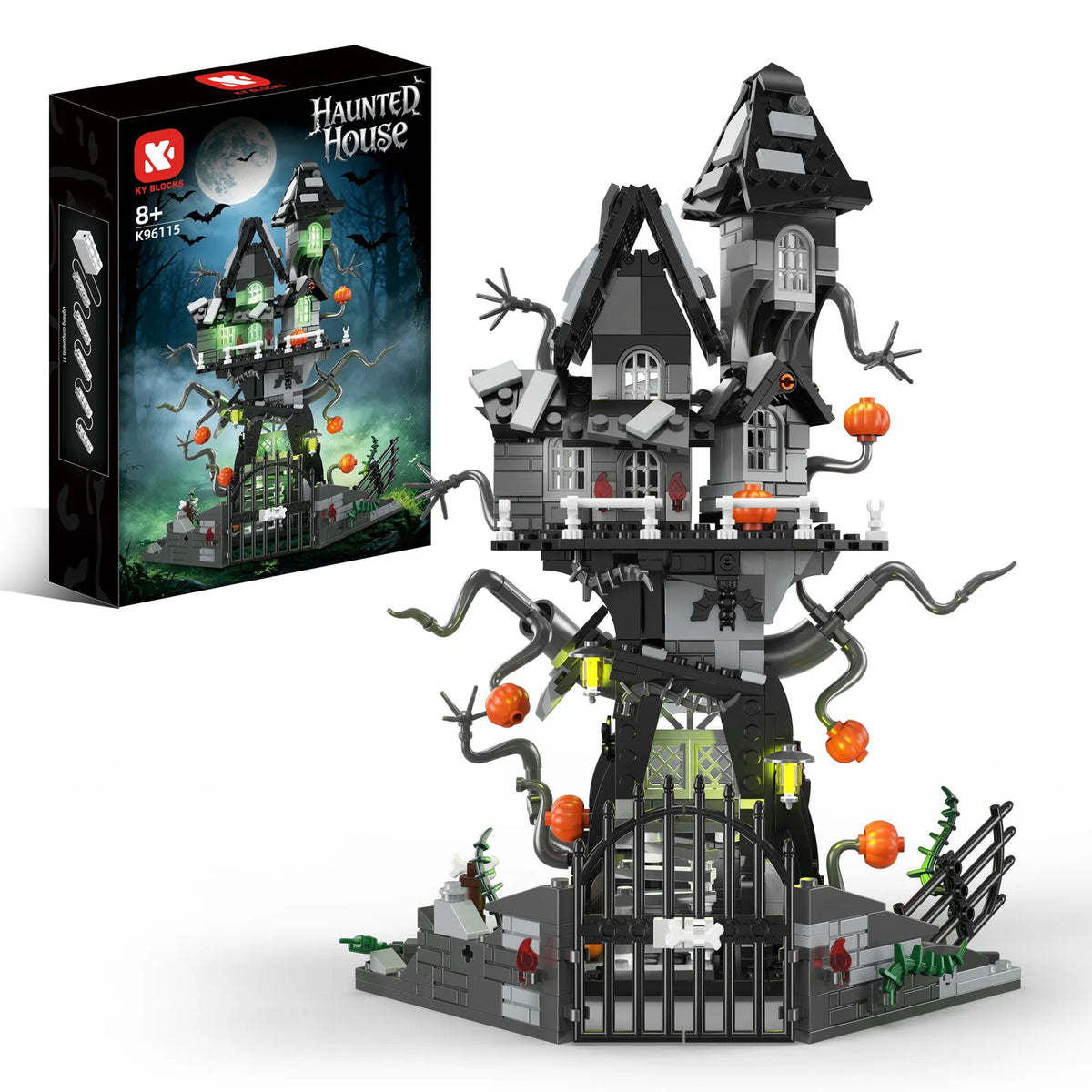 Classic The Evil Monster Haunted House Building Blocks with Lights Horror Pumpkin House Architecture Halloween Decor Toys Gifts