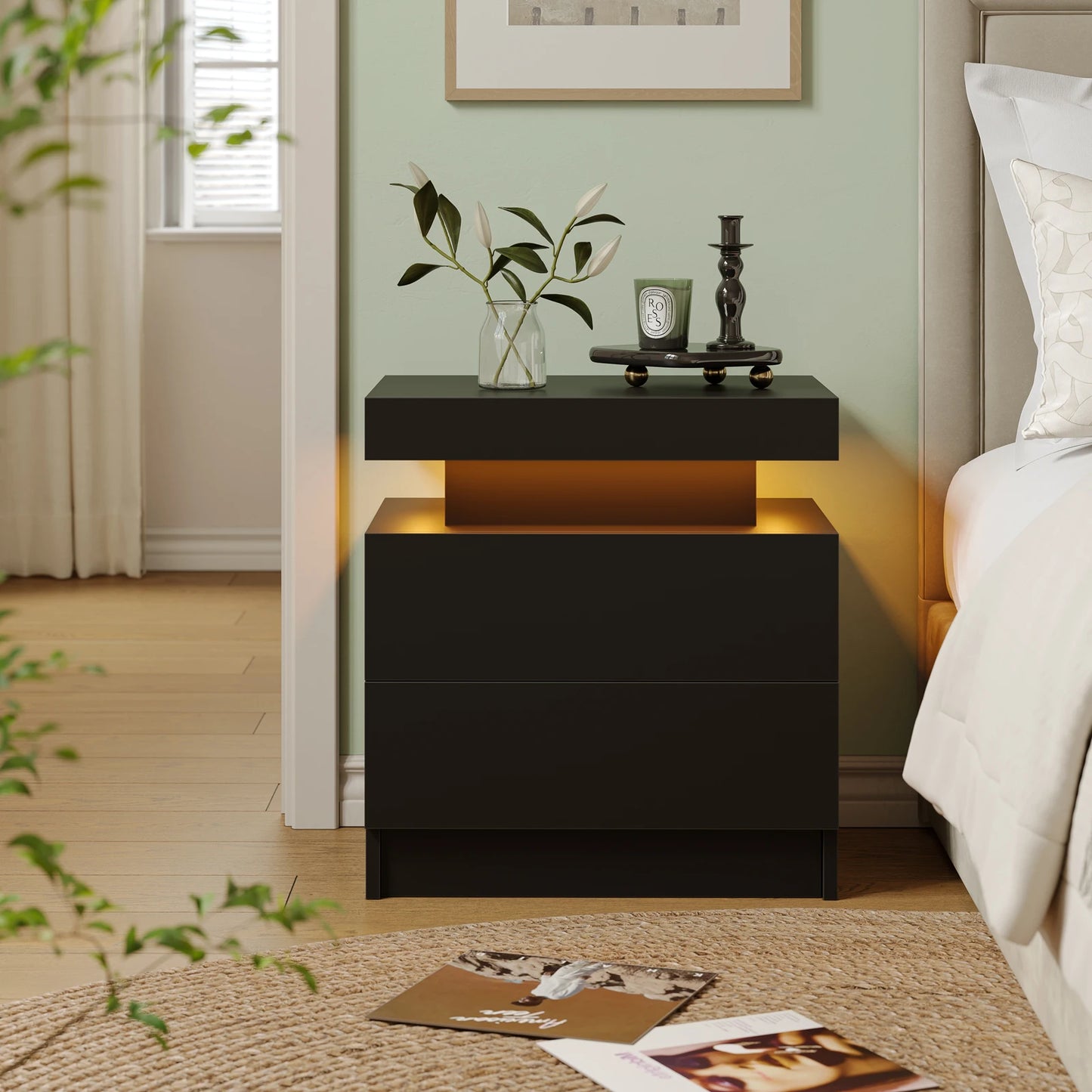 Cubehom LED Nightstand With 2 Drawers And RGB Lighting