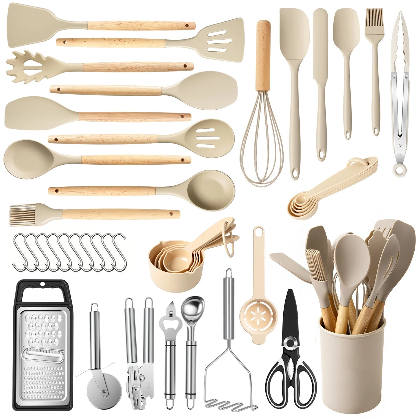 Silicone Kitchen Utensil Set With Wooden Handles Nonstick Food Grade
