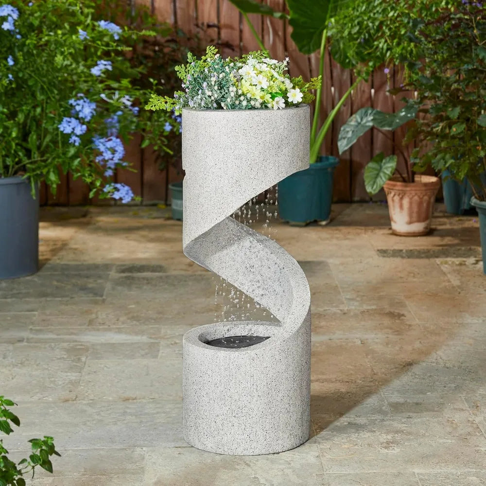 Glitzhome Tiered Outdoor Water Fountain With LED Lighting