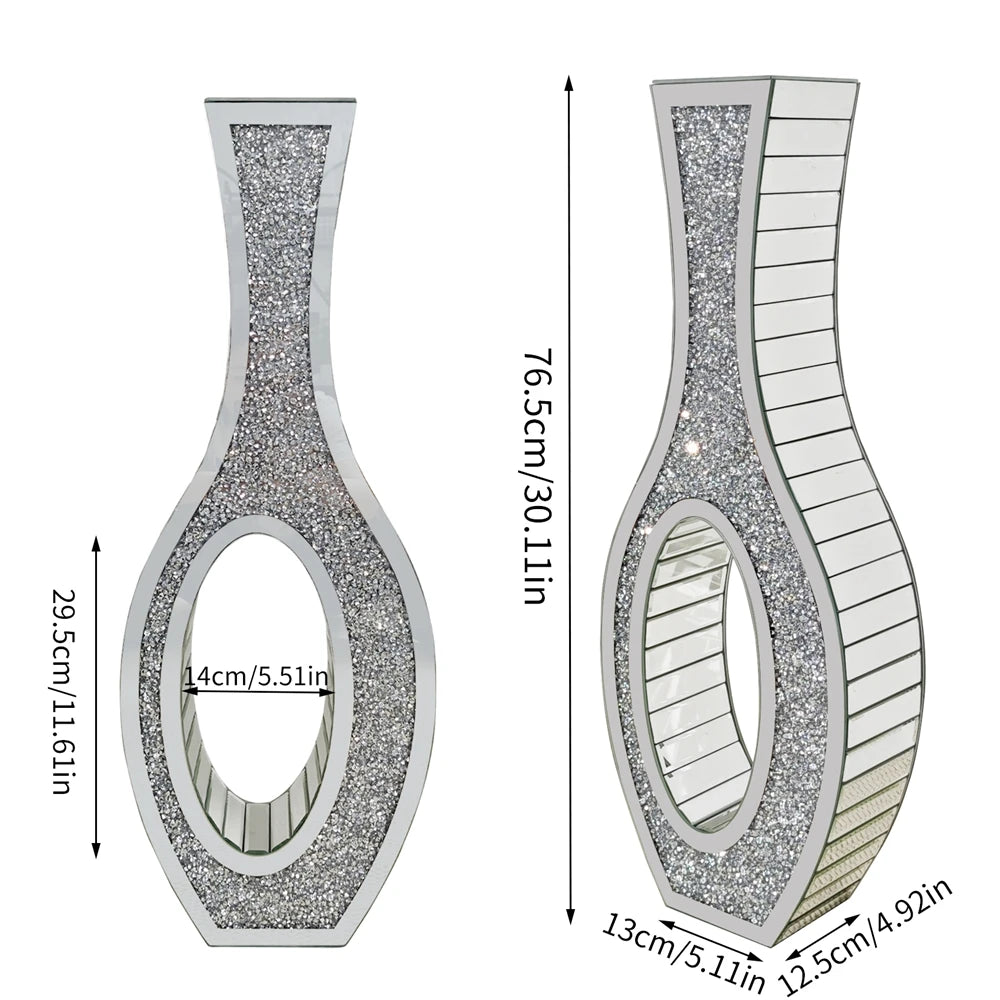 Mirrored Floor Vase With Crushed Diamond Decor For Modern Home