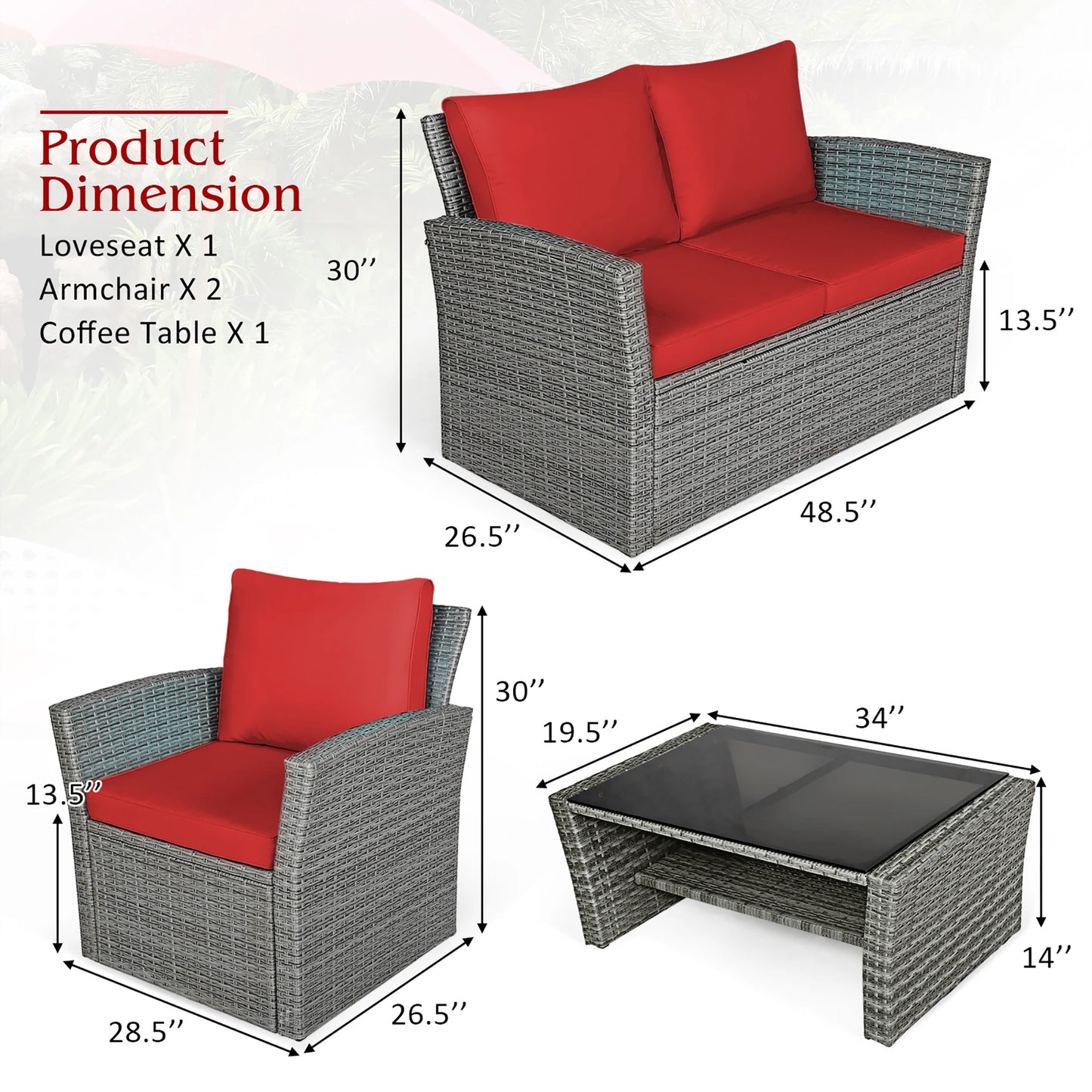 HOMASIS 4-Piece Patio Rattan Furniture Set With Storage Table