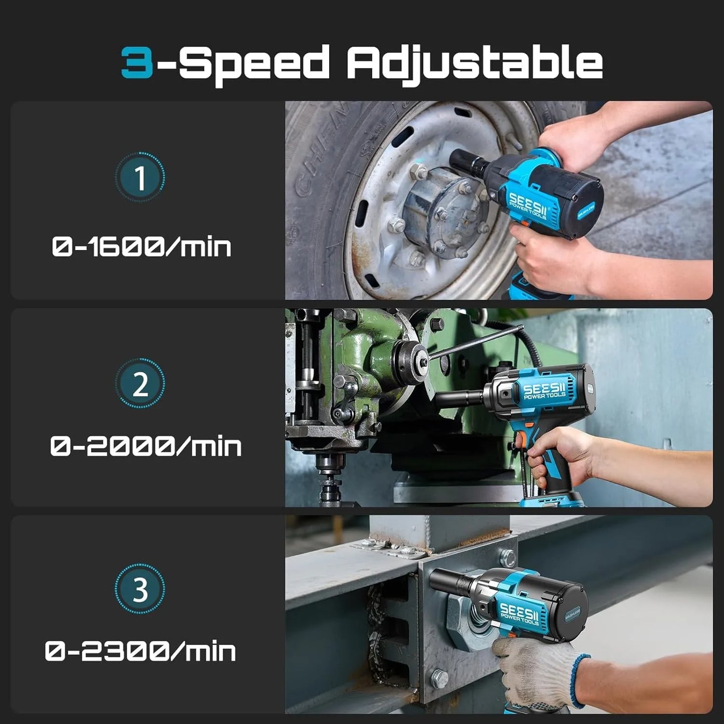 Seesii 21V Cordless Impact Wrench 1600Nm With Detachable Handle