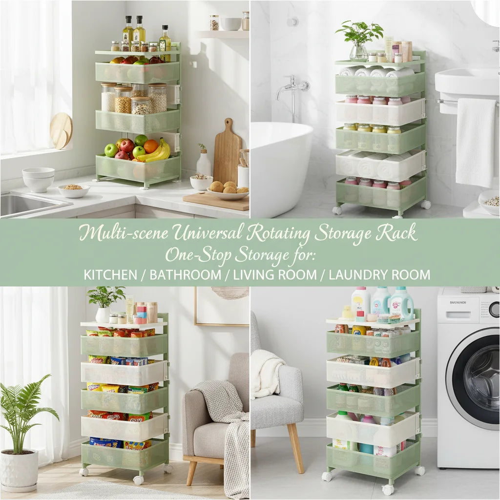 Bymaocar 5-Tier Rotating Kitchen Rack With 360° Swivel Lockable Wheels