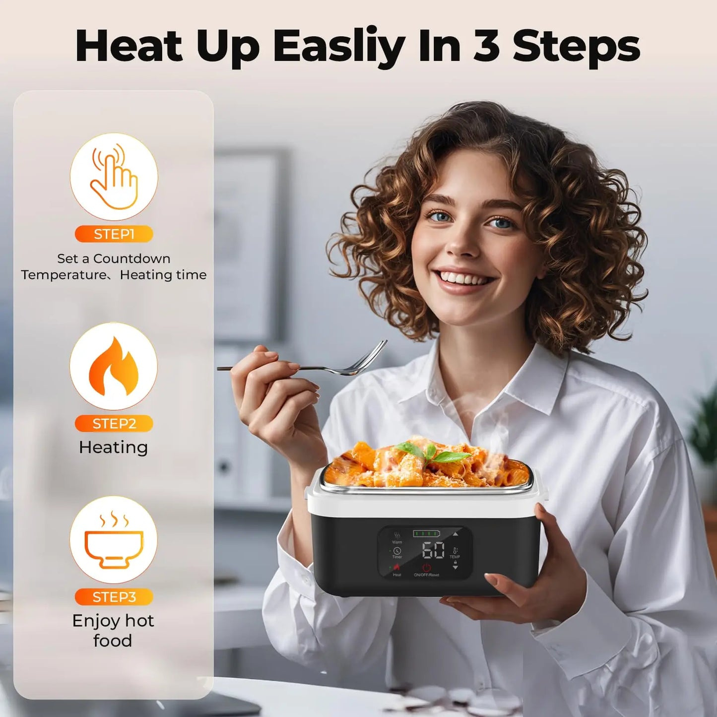 Wireless Insulated Lunch Box 1L 8000mAh Battery 60W Heating