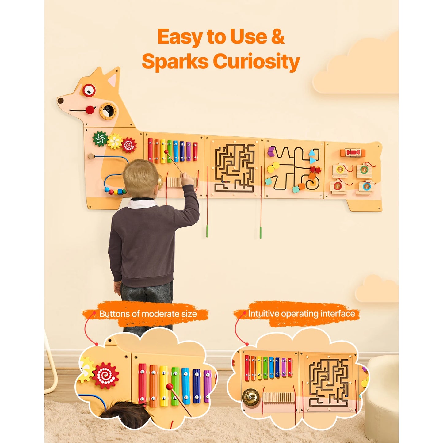 SucceBuy Puppy Kids Wall Busy Panels 12 Activities Montessori Sensory Board