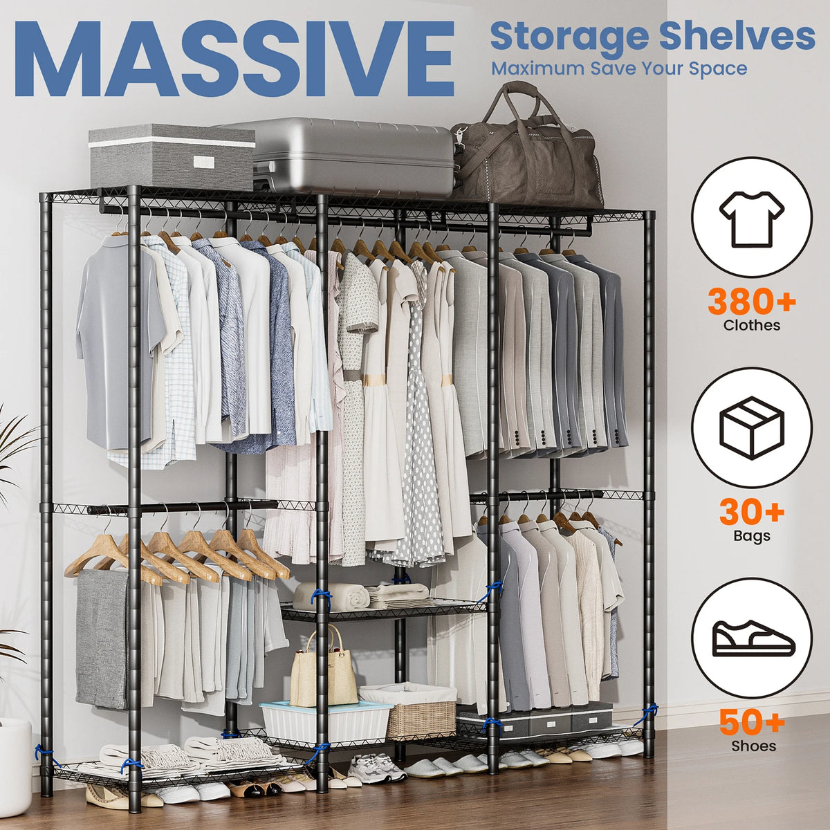 Clothes Rack Storage Organizer Wardrobe Freestanding Heavy Duty