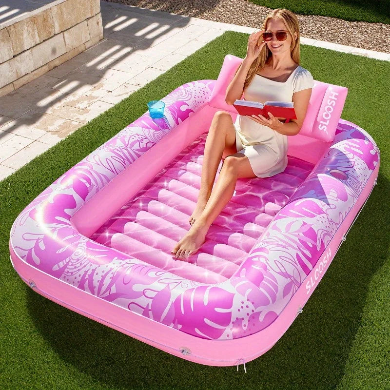 Joyfy Inflatable Pool Lounger With Pillow And Drink Holders