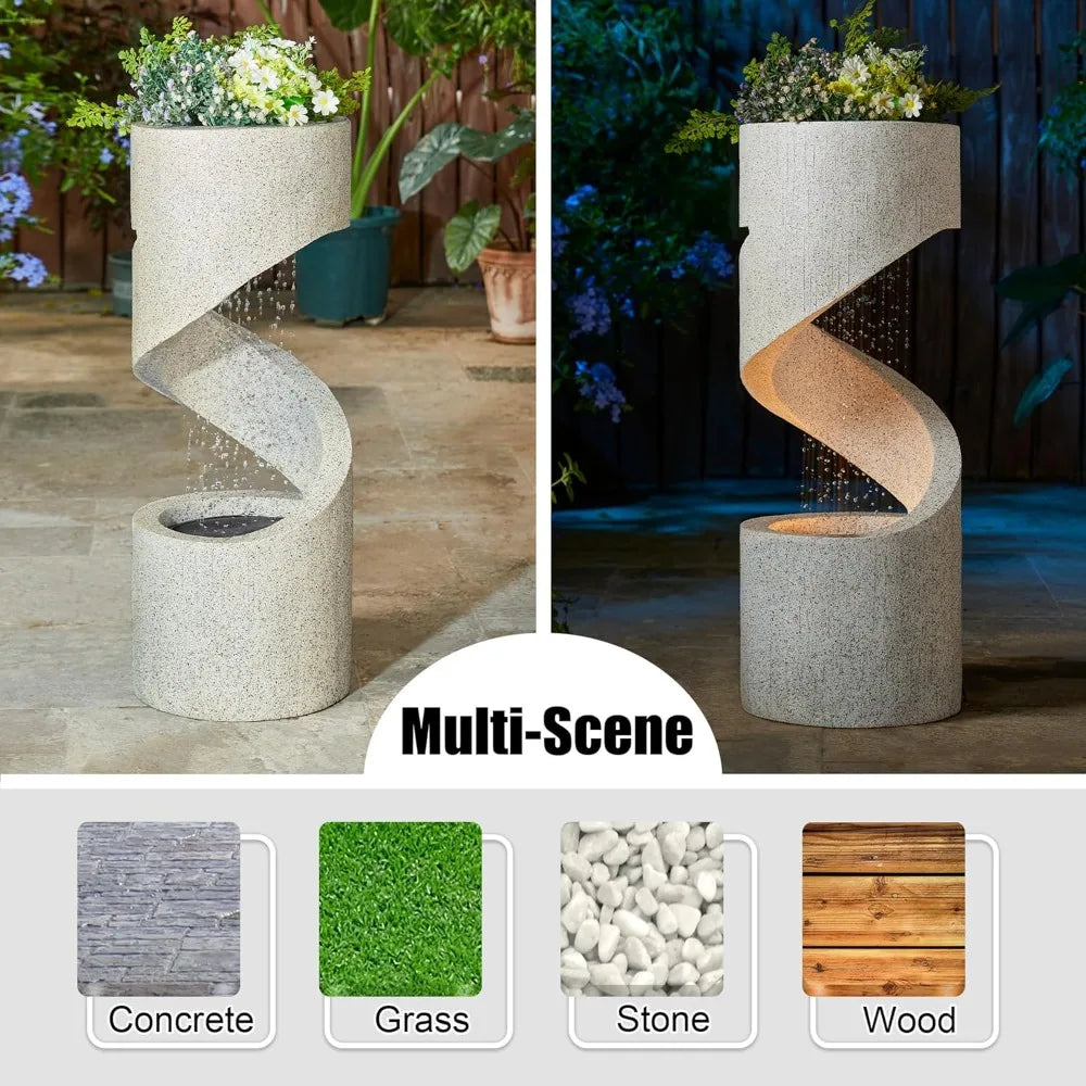 Glitzhome Tiered Outdoor Water Fountain With LED Lighting