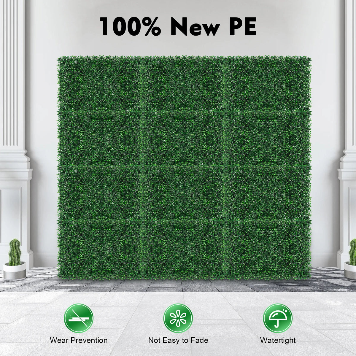 Artificial Grass Mat Panels PE Waterproof Wall Hedge For Outdoor Decor