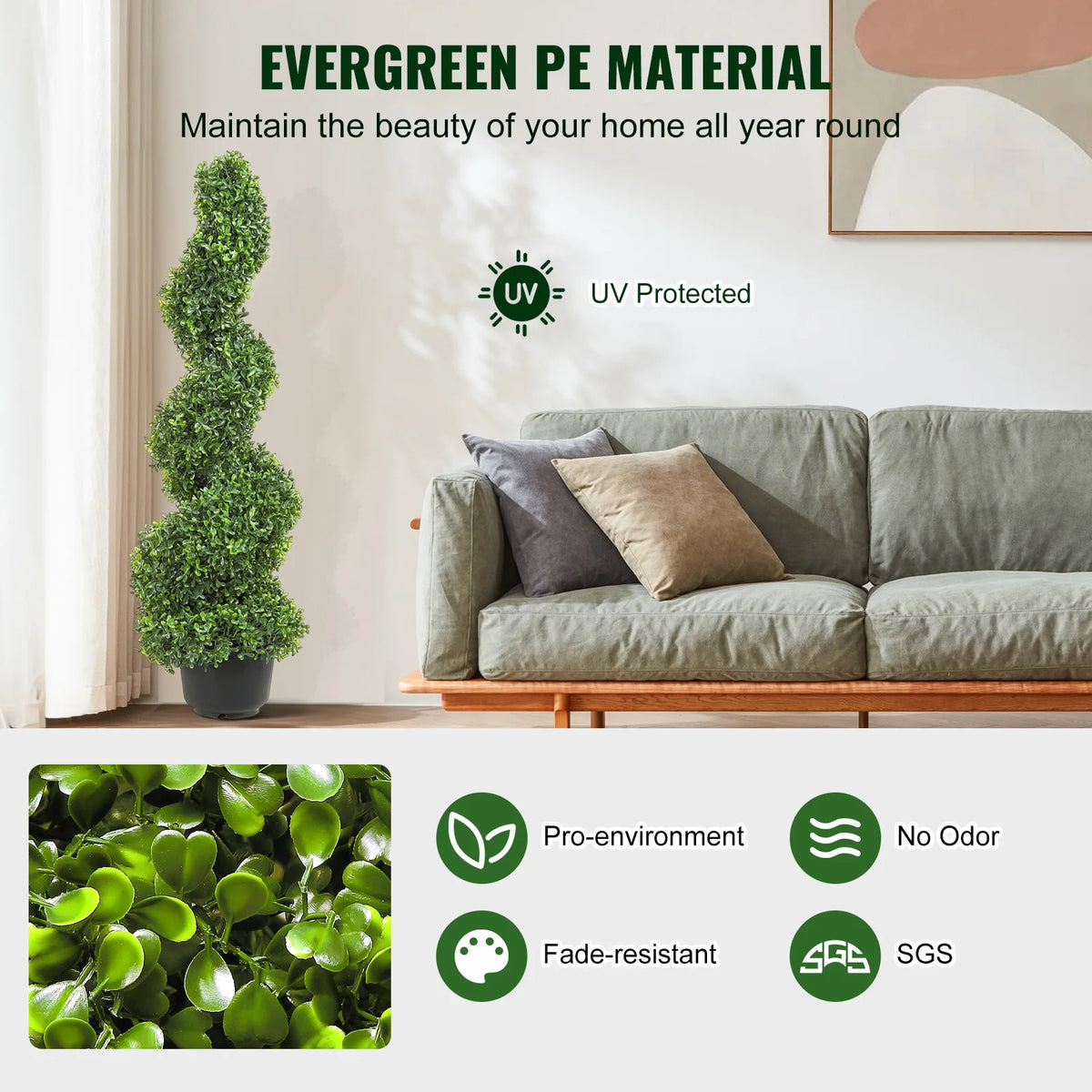 SucceBuy Artificial Boxwood Spiral Topiary Plant For Outdoor Decor