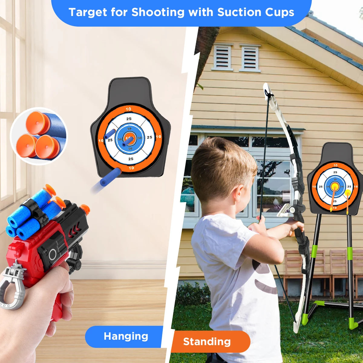 VATOS 2X Bow Arrow And Guns Toy Set For IndoorArchery