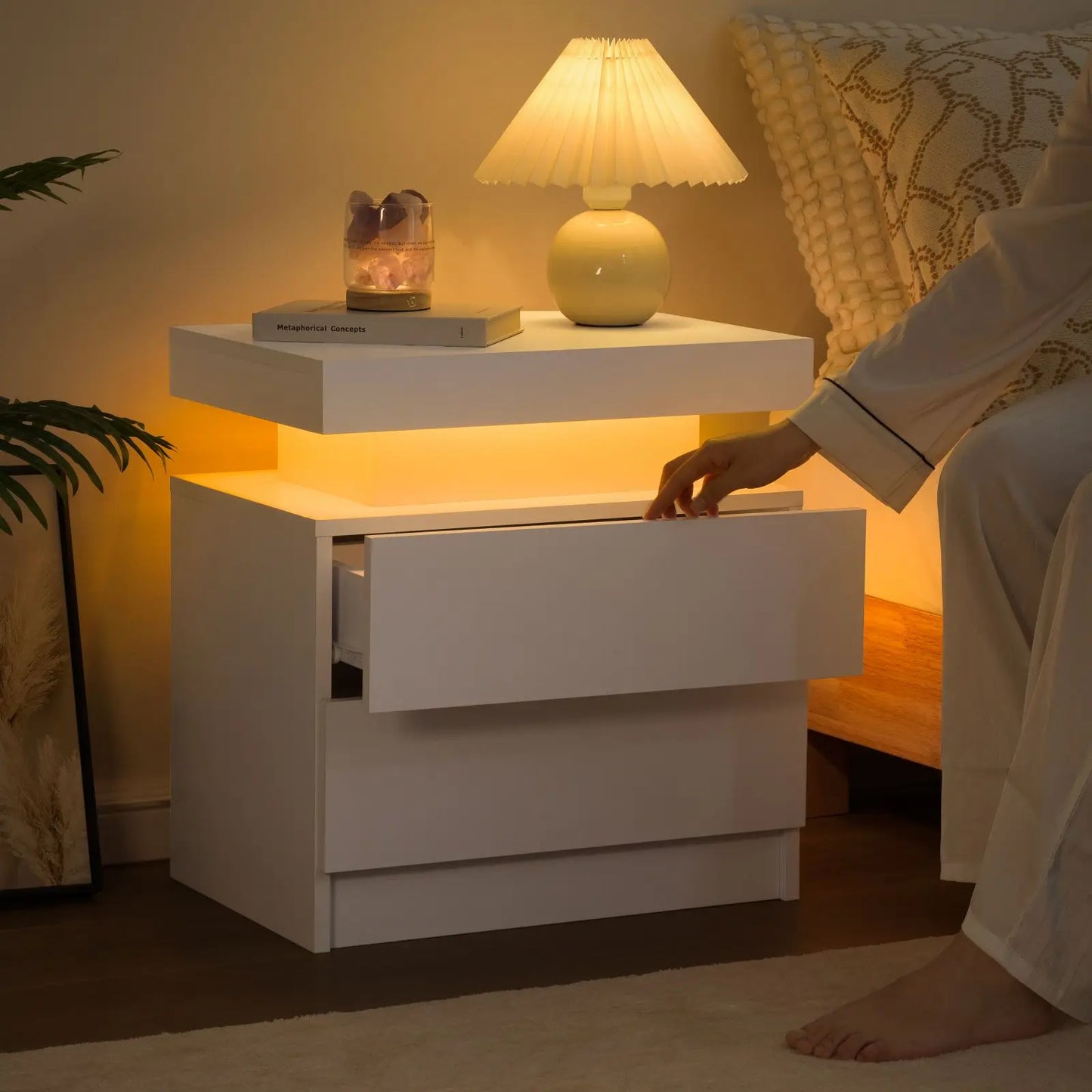 Cubehom LED Nightstand With 2 Drawers And RGB Lighting