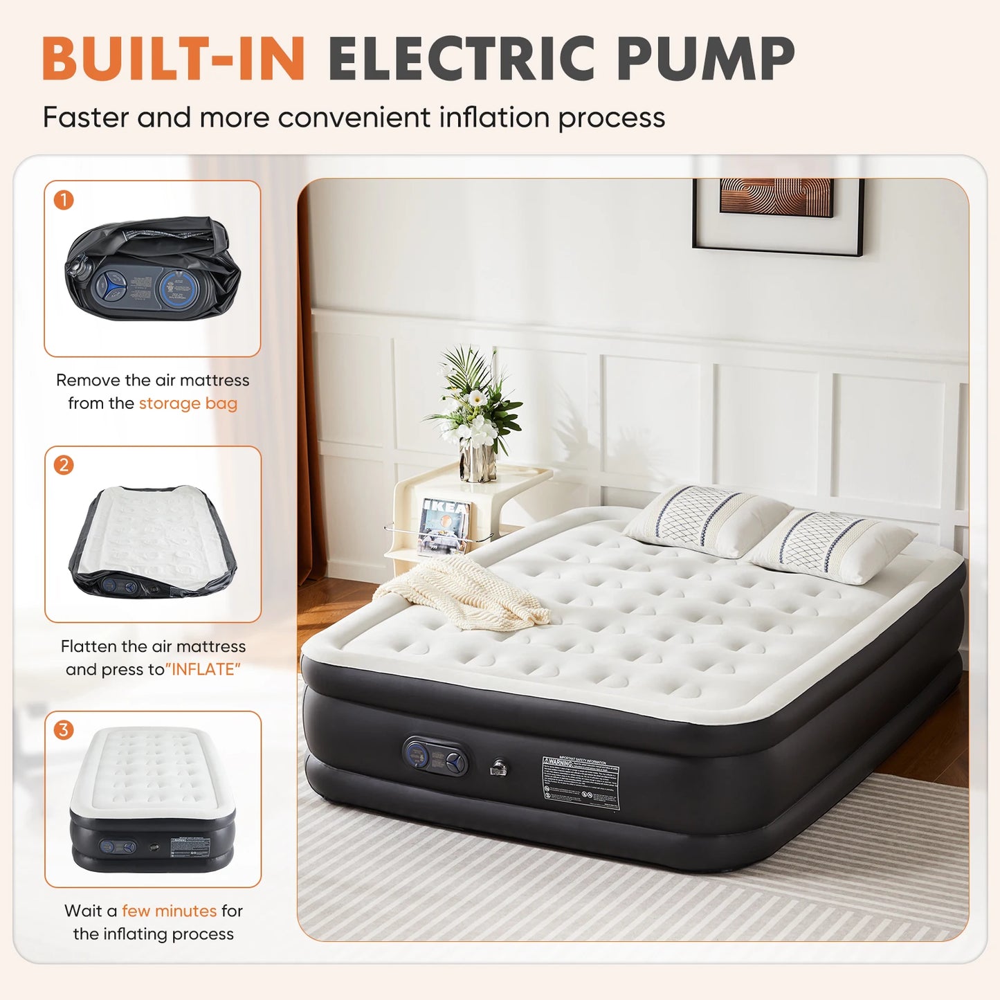 JHK Air Mattress, Double Height Non-Slip, 660 Lb Capacity