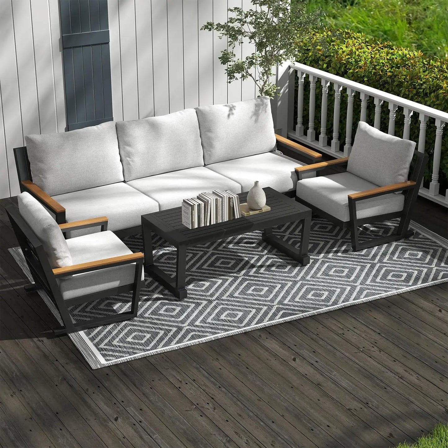 Aluminum Outdoor Patio Furniture Set with Coffee Table,4 Piece Patio Conversation Sets with Washable Thick, Customized