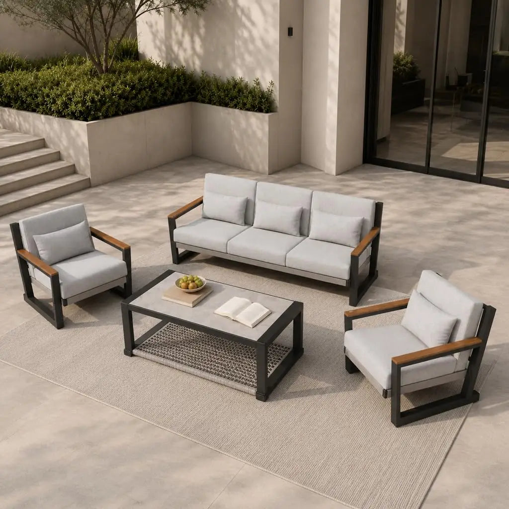 Aluminum Outdoor Patio Furniture Set with Coffee Table,4 Piece Patio Conversation Sets with Washable Thick, Customized