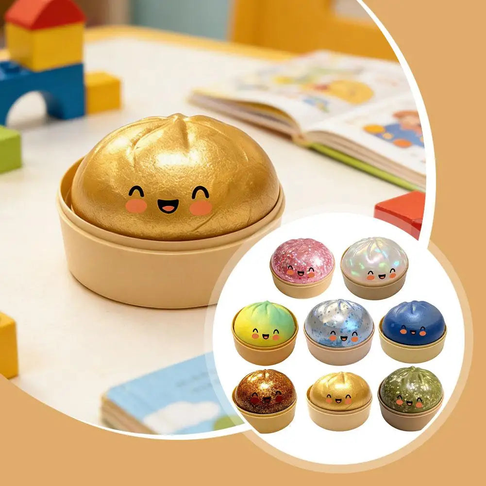 Realistic Giant Dumpling Squeeze Toy With Bamboo Steamer