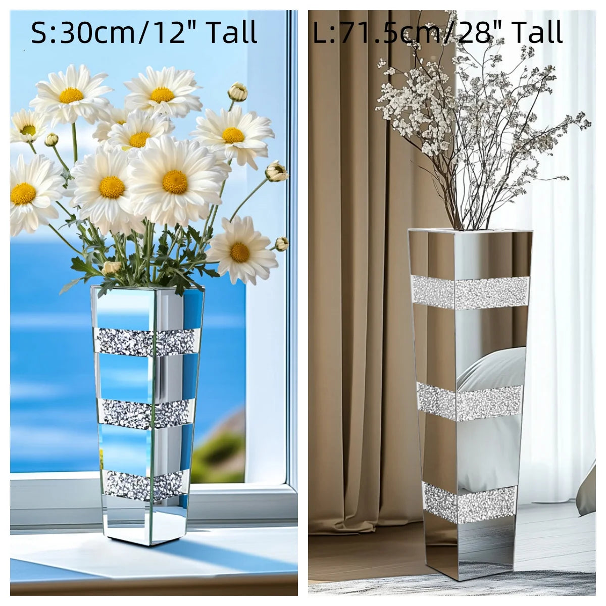 Modern Floor Vase Crystal Glass Mirrored Standing Flower Vase