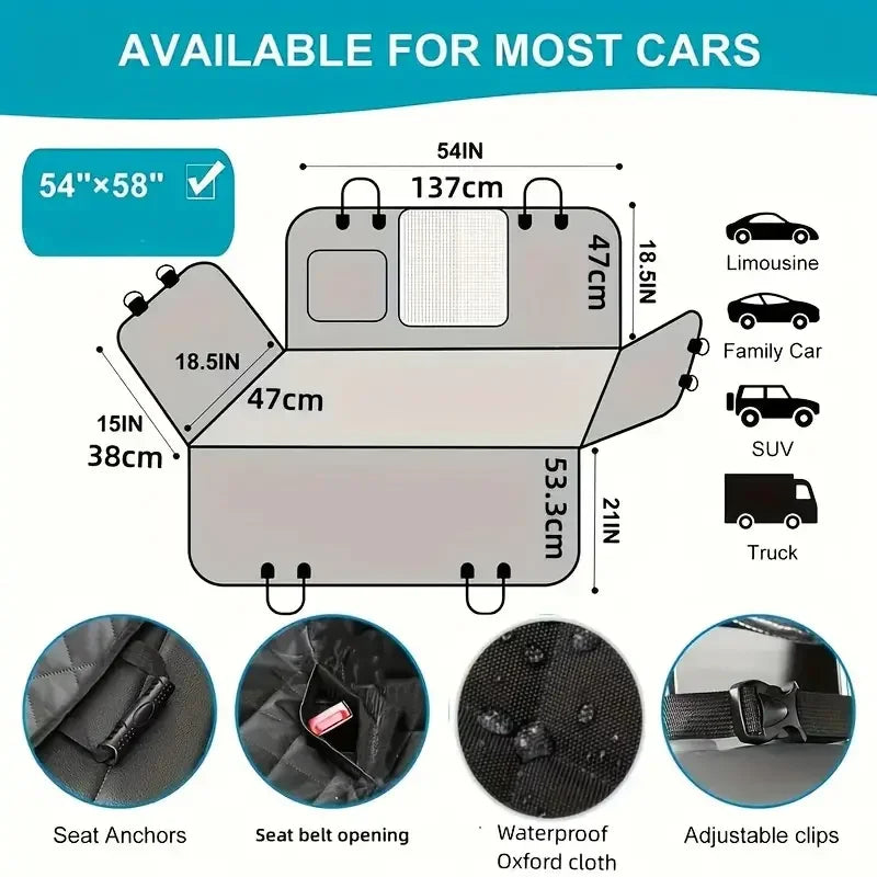 Dog Car Seat Cover Waterproof Hammock Nonslip Durable For Cars