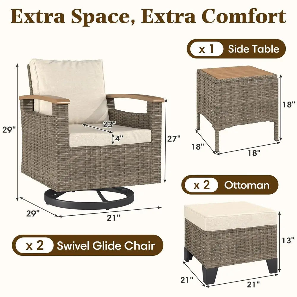 XMSJ 5 Piece Outdoor Chairs Set With Side Table Ottomans