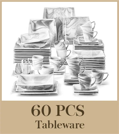 MALACASA Marble Grey Porcelain Dinnerware Set Service For 12