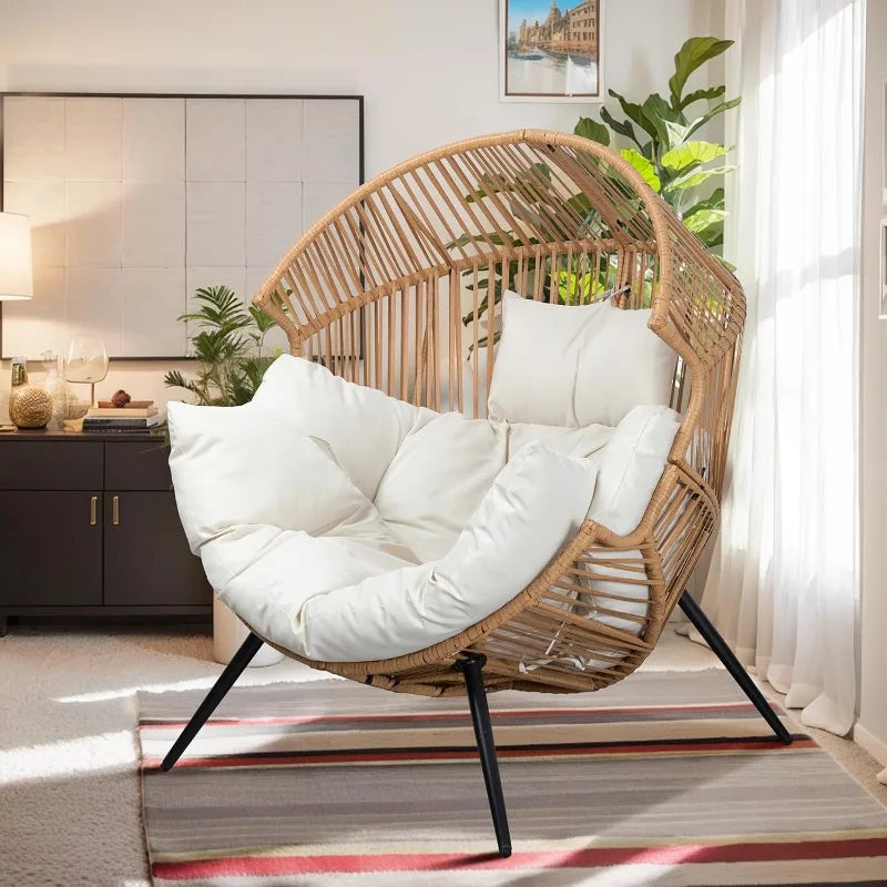 Outdoor Wicker Egg Chair With Cushion PE Rattan Lounge Chair