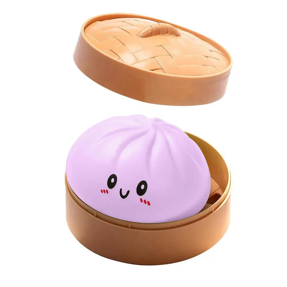 Realistic Giant Dumpling Squeeze Toy With Bamboo Steamer