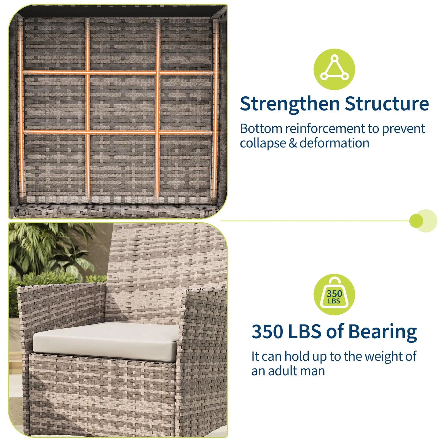 3-Piece Patio Furniture Set, PE Rattan Wicker Chairs With Cushions & Glass Table For Balcony Porch Poolside Garden Backyard