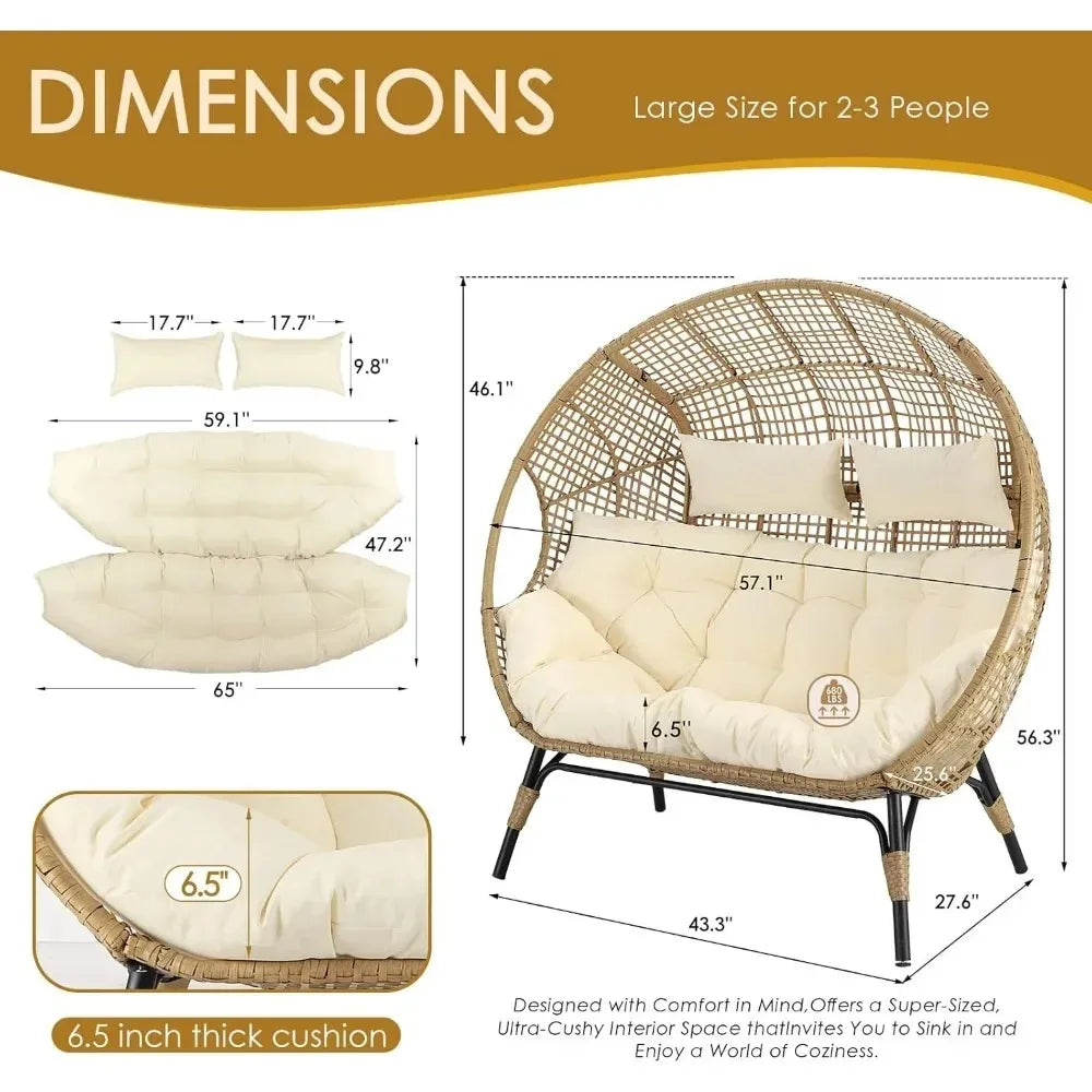 Double Egg Lounge Chair For Indoor Outdoor 680 Lb Capacity