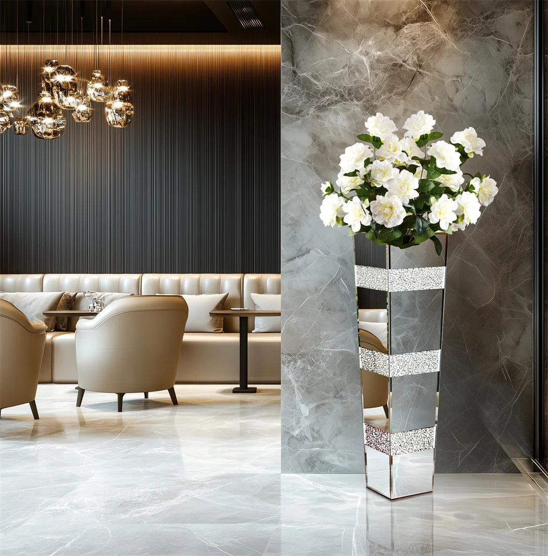 Modern Floor Vase Crystal Glass Mirrored Standing Flower Vase