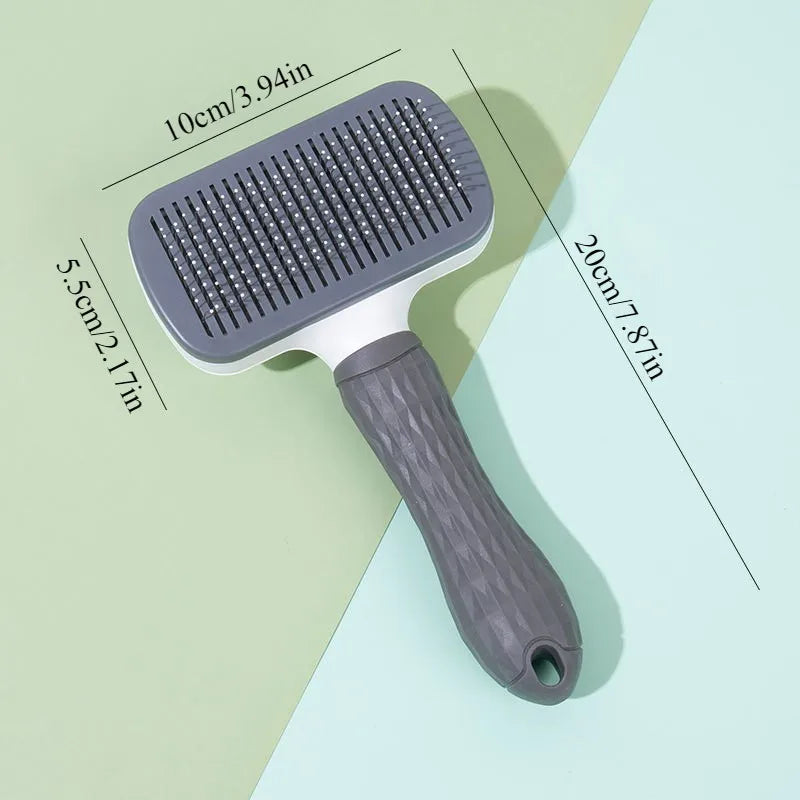 Dual-Use Pet Grooming Brush Self-Cleaning Slicker Comb With Ergonomic Handle