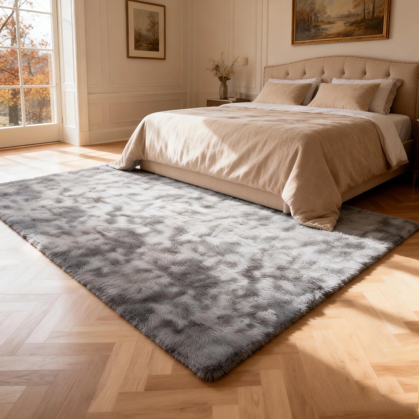 Machine Washable Ultra Soft Polyester Shag Rug Solid For Living Room And Bedroom