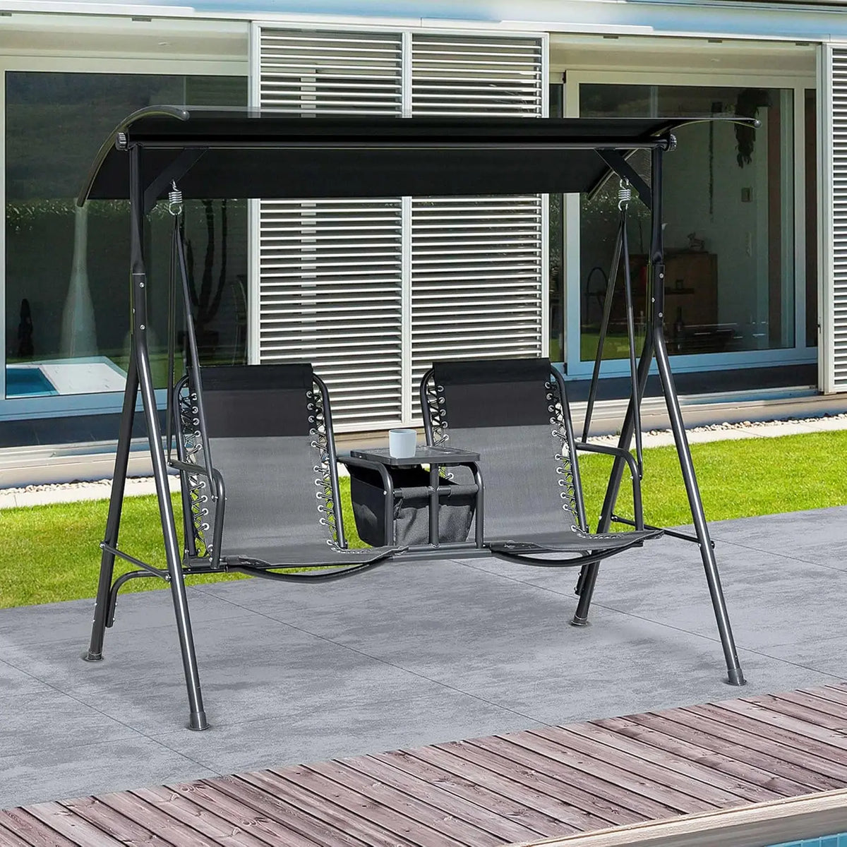 HUANZHUANG Patio Swing Chair With Canopy And Storage