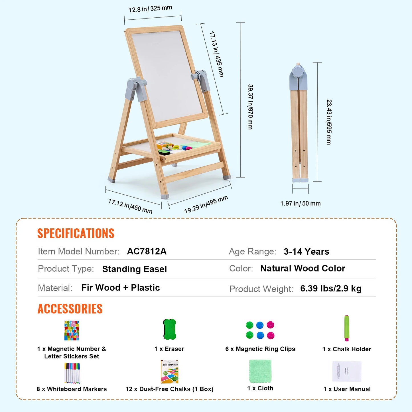 SucceBuy Standing Magnetic Drawing Board With Wooden Art Easel Kit
